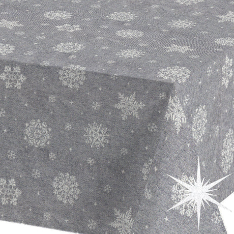 Brina Grey Silver – Graue abwaschbare Weihnachtstischdecke mit silbernen Eiskristallen