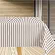 Caféstrib Hellbraun – abwaschbare Tischdecke mit blauen Querstreifen, 180 cm