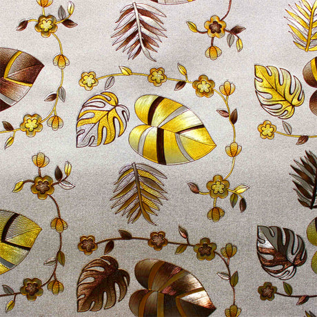 Caprice Metallic Yellow - Wachstuch Tischdecke mit Blättern und Blumen