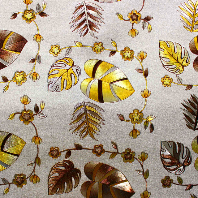 Caprice Metallic Yellow - Wachstuch Tischdecke mit Blättern und Blumen
