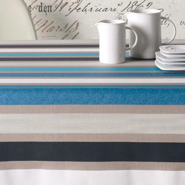 Caravaggio Blau, abwaschbare Tischdecke mit Streifen, 160 cm breit