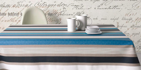 Caravaggio Blau, abwaschbare Tischdecke mit Streifen, 180 cm breit