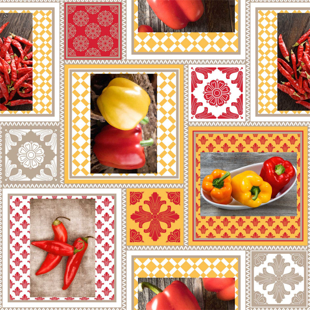 Carmela – feurige Wachstuch Tischdecke mit Chilis und Paprika
