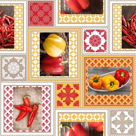 Carmela – feurige Wachstuch Tischdecke mit Chilis und Paprika