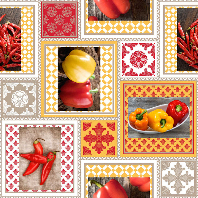 Carmela – feurige Wachstuch Tischdecke mit Chilis und Paprika
