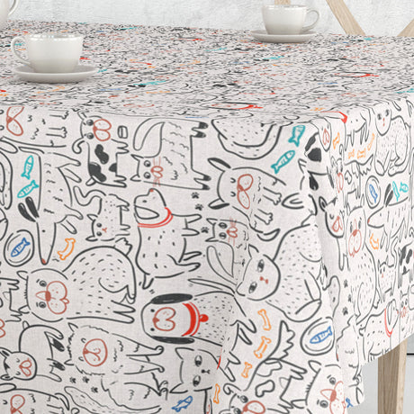 Cats and Dogs - Abwaschbare Tischdecke in Leinenoptik mit Hunden und Katzen