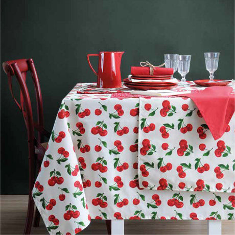 Cherry - Abwaschbare Tischdecke mit Kirschen - 155 cm breit
