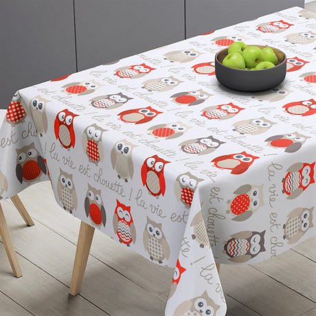 Chouette Rot – Wachstuch Tischdecke mit niedlichen Eulen