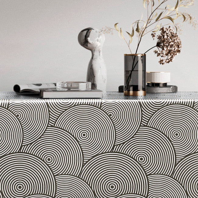 Circles Black/Silver - Wachstuch Tischdecke mit Kreisen in Schwarz und Silber