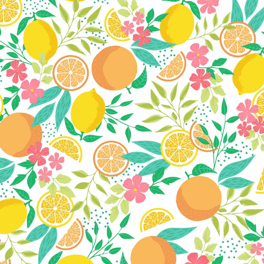 Citrus White - Wachstuch Tischdecke mit Zitronen und Blättern