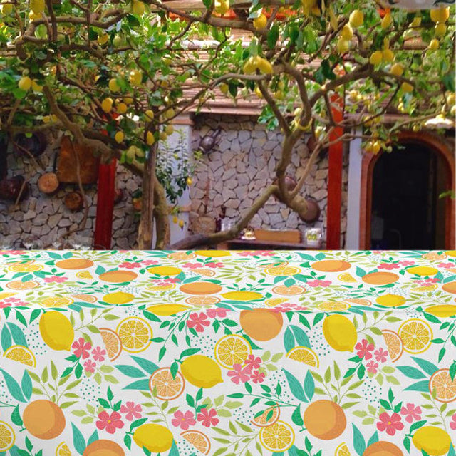 Citrus White - Wachstuch Tischdecke mit Zitronen und Blättern