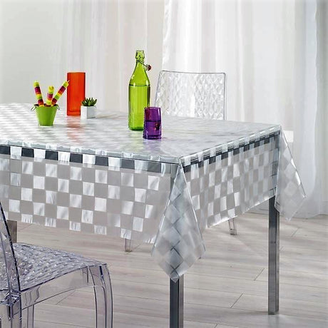 Clear & Frosted Checkers - transparente und matte Wachstuch Tischdecke mit Karomuster