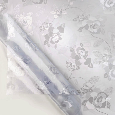 Clear & Frosted Flowers, klare und matte Tischfolie transparent mit geprägtem Blumenmuster