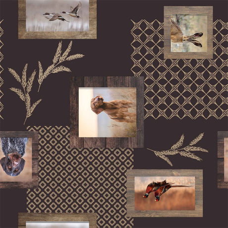 Colvert Taupe - Wachstuch Tischdecke mit Jagdmotiven