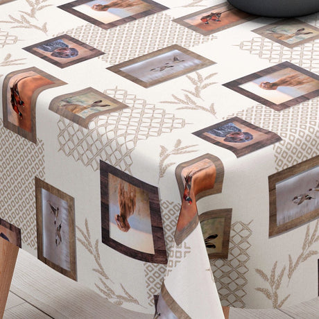 Colvert - Wachstuch Tischdecke mit Jagdmotiven, Stockenten, Jagdhunden, Hasen und Fasanen