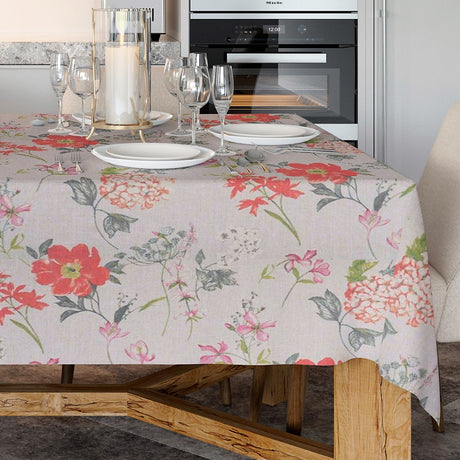 Crocus Rot - Abwaschbare Tischdecke mit schönen Blumen - 100% Leinen