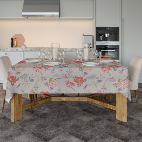Crocus Rot - Abwaschbare Tischdecke mit schönen Blumen - 100% Leinen