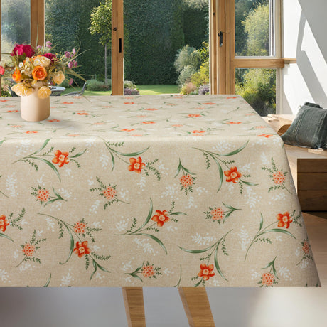 Schönheit der Taglilie Natur - Wachstuch Tischdecke mit Blumen und Leinenoptik