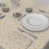 Daisy - Naturfarbene abwaschbare Tischdecke mit weißen Margeriten