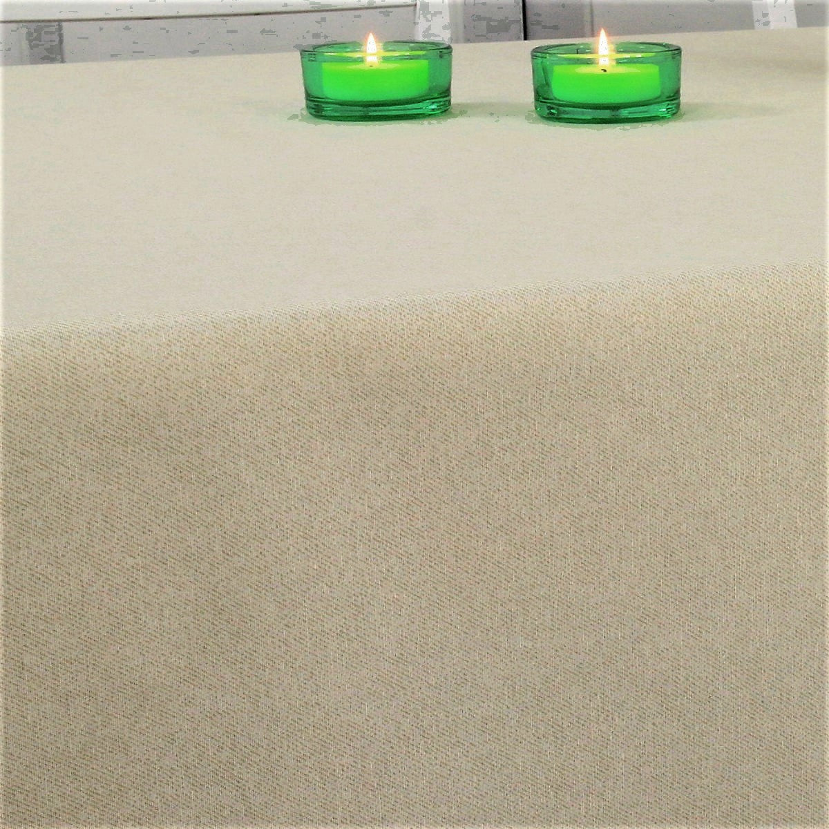 Einfarbige abwaschbare Tischdecke in Hellbeige – rund mit Gummizug