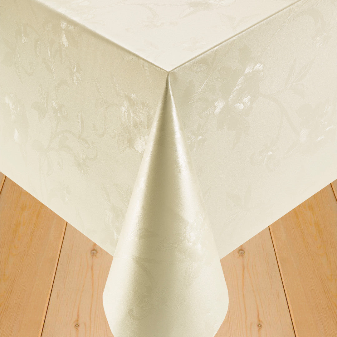 Damast Blumenranken Creme - Wachstuch Tischdecke mit Blumen