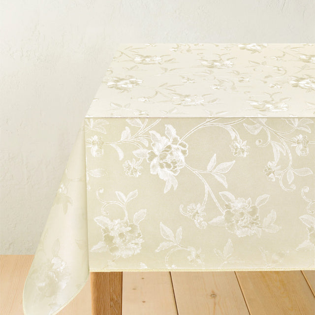Damast Blumenranken Creme - Wachstuch Tischdecke mit Blumen
