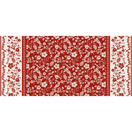 Daphne Rot – Wachstuch Tischdecke mit Blumen, Beeren und Vögeln