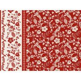 Daphne Rot – Wachstuch Tischdecke mit Blumen, Beeren und Vögeln