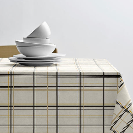 Södahl Define Beige/Gold – abwaschbare Tischdecke aus 100% Baumwolle mit rutschfester Unterseite