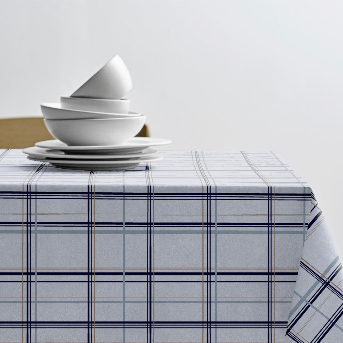 Södahl Define Linen Blau 140 cm, 100% Baumwolle, abwaschbare Tischdecke mit rutschfester Unterseite 1