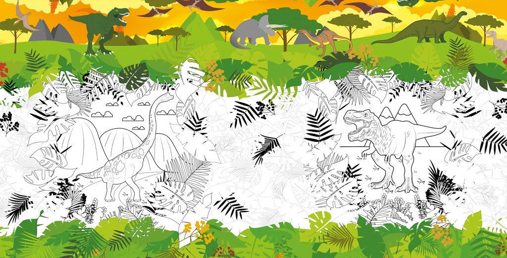 Wachstuch Tischdecke mit Dinosaurier, zum Ausmalen mit Whiteboard-Markern