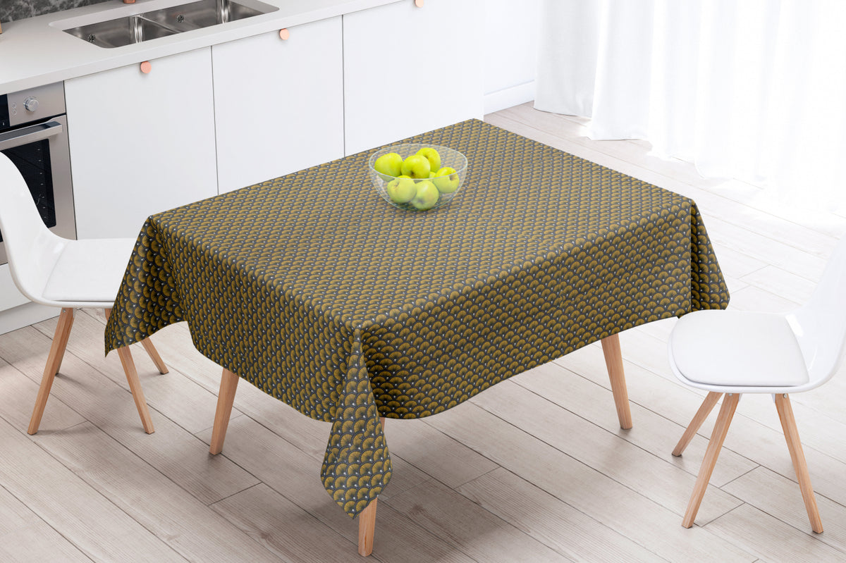 Doucet Senfgelb – Abwaschbare Tischdecke mit schönem grafischem Muster – 155 cm breit