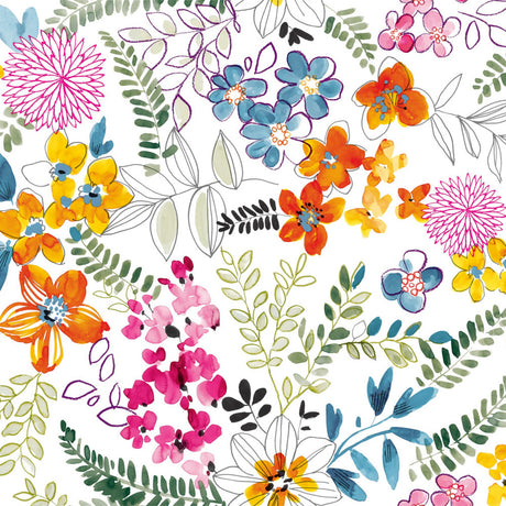 Dufthaven - Weiße Wachstuch Tischdecke mit bunten Blumen, 160 cm breit