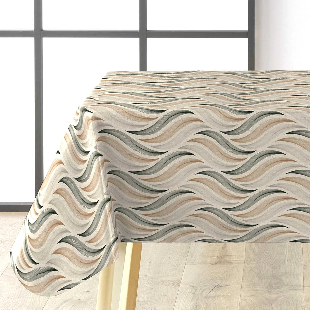 Elegant Flow Wachstuch Tischdecke mit grafischem Blattdesign auf dem Tisch
