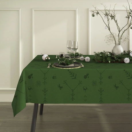 Engholm Noel damastgewebte Weihnachtstischdecke, grün - 150 x 420 cm