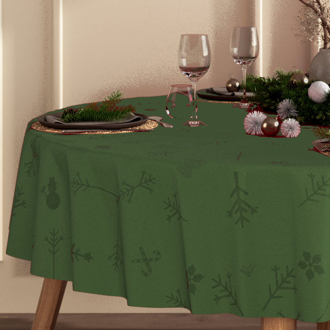 Engholm Noel damastgewebte runde Weihnachtstischdecke, grün - Ø 180 cm