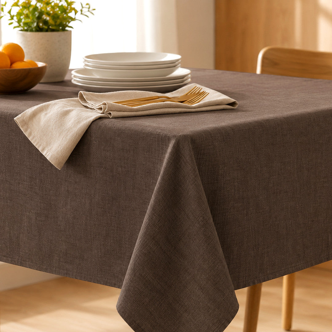 Einfarbige abwaschbare Tischdecke aus 100 % Leinen – 140 cm breit – Braun