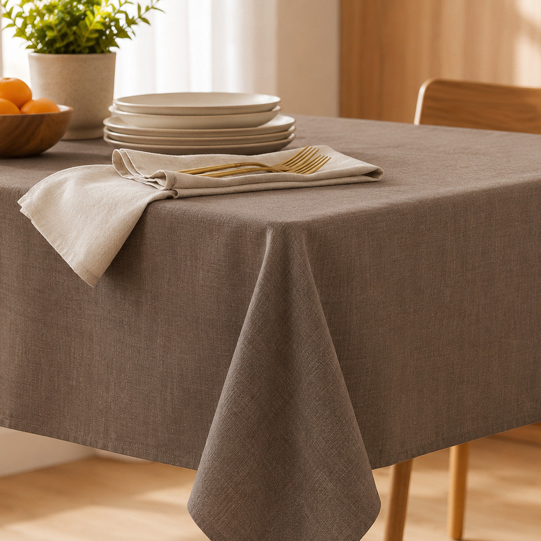 Einfarbige abwaschbare Leinentischdecke - 140 cm breit - Schlammbraun