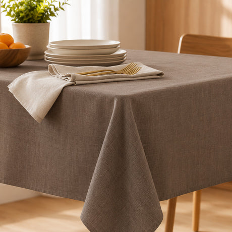 Einfarbige abwaschbare Leinentischdecke - 140 cm breit - Schlammbraun