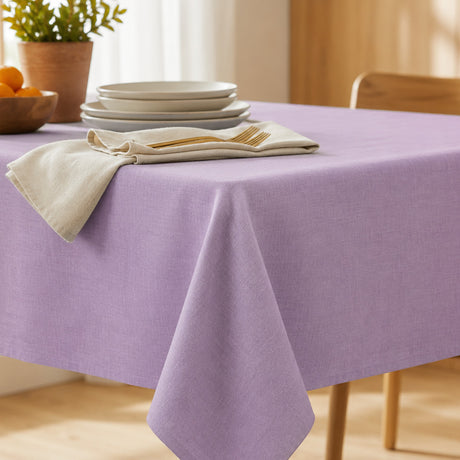 Einfarbige abwaschbare Tischdecke aus 100% Leinen - 140 cm breit - Lavendel