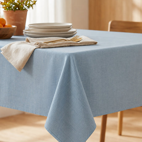 Einfarbige abwaschbare Tischdecke aus 100% Leinen - 140 cm breit - Hellblau