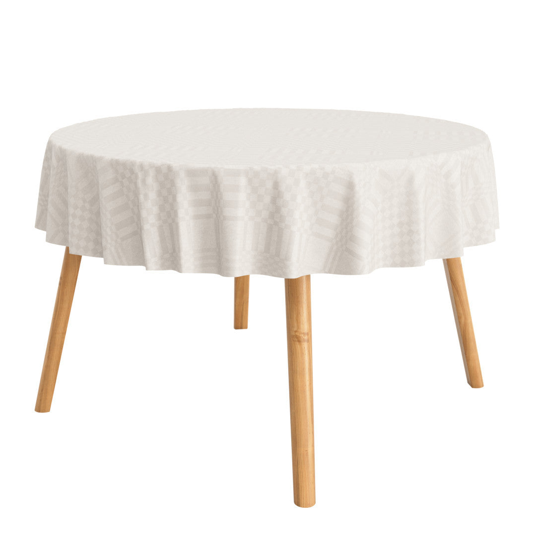 Estratela Offwhite Karo - runde abwaschbare Tischdecke mit rutschfester Unterseite