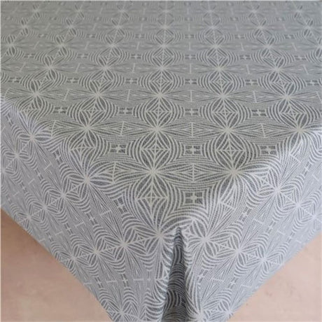 Fandango Grau – Abwaschbare Tischdecke mit schönem grafischem Muster, 140 cm