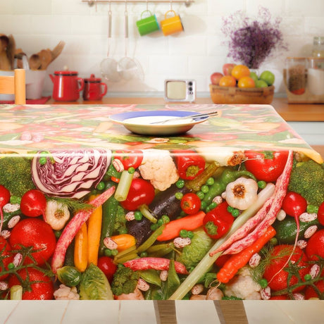 Farbenfrohe Ernte – Wachstuch Tischdecke mit Gemüse