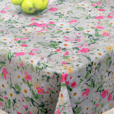 Faustine Rosa – schöne Leinen Tischdecke mit Blumen – 100% Leinen