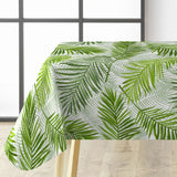 Feuilles Green - Wachstuch Tischdecke mit schönen grünen Palmblättern, Eckaufnahme