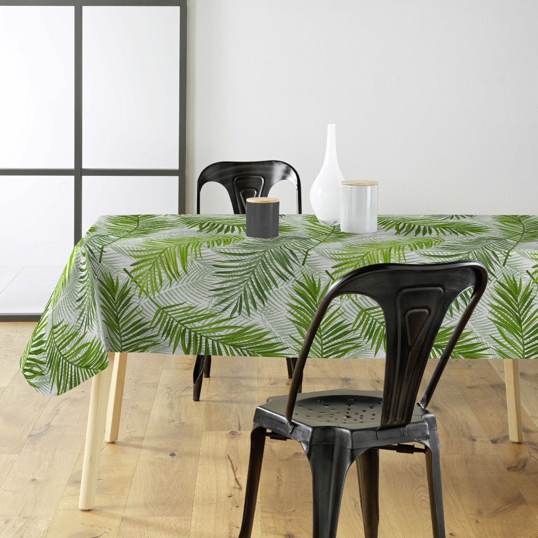 Feuilles Green - Wachstuch Tischdecke mit schönen grünen Palmblättern, Ambienteaufnahme