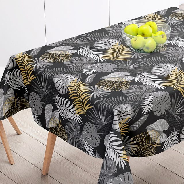 Ficusor Black Metallic - Wachstuch Tischdecke mit Blattmuster und schöner Struktur