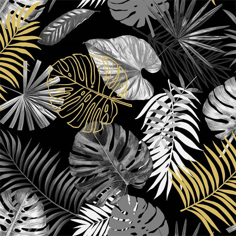Ficusor Black Metallic - Wachstuch Tischdecke mit Blattmuster und schöner Struktur