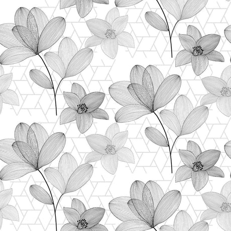 Filicity - Tischfolie transparent mit Strichzeichnungen von Blumen und Blättern, grau